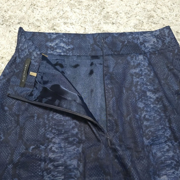 ELIE TAHARI Blue Black Snake Print 80% Linen Pencil Skirt, Fully Lined, Size 10 - Picture 9 of 16